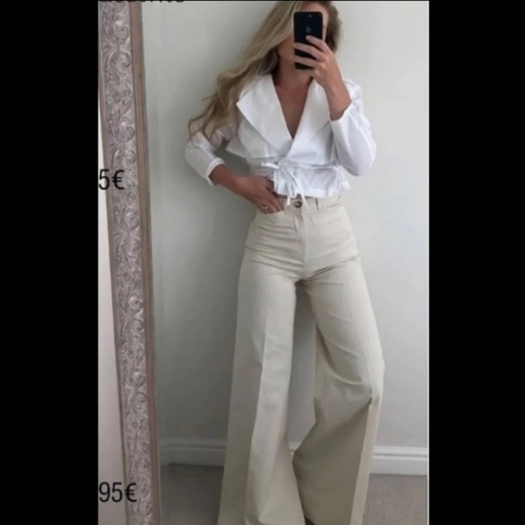 Zara high rise wide leg cream pants - Picture 9 of 16